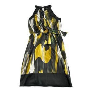 🎉SALE🎉Tahari Women's Geometric Keyhole Halter Sleeveless Dress Black & Yellow